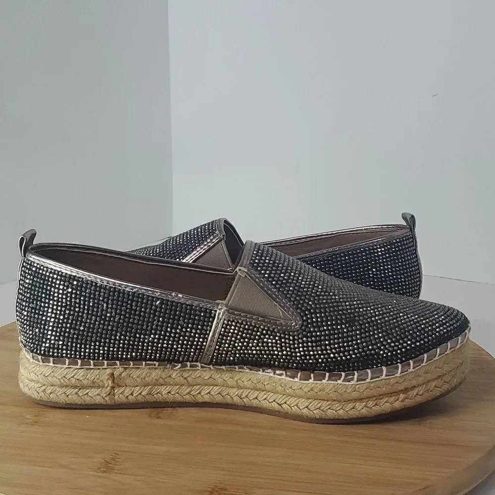 Steve Madden Chopur Embellished Espadrilles Silver Glitter Flats Size 6.5 B